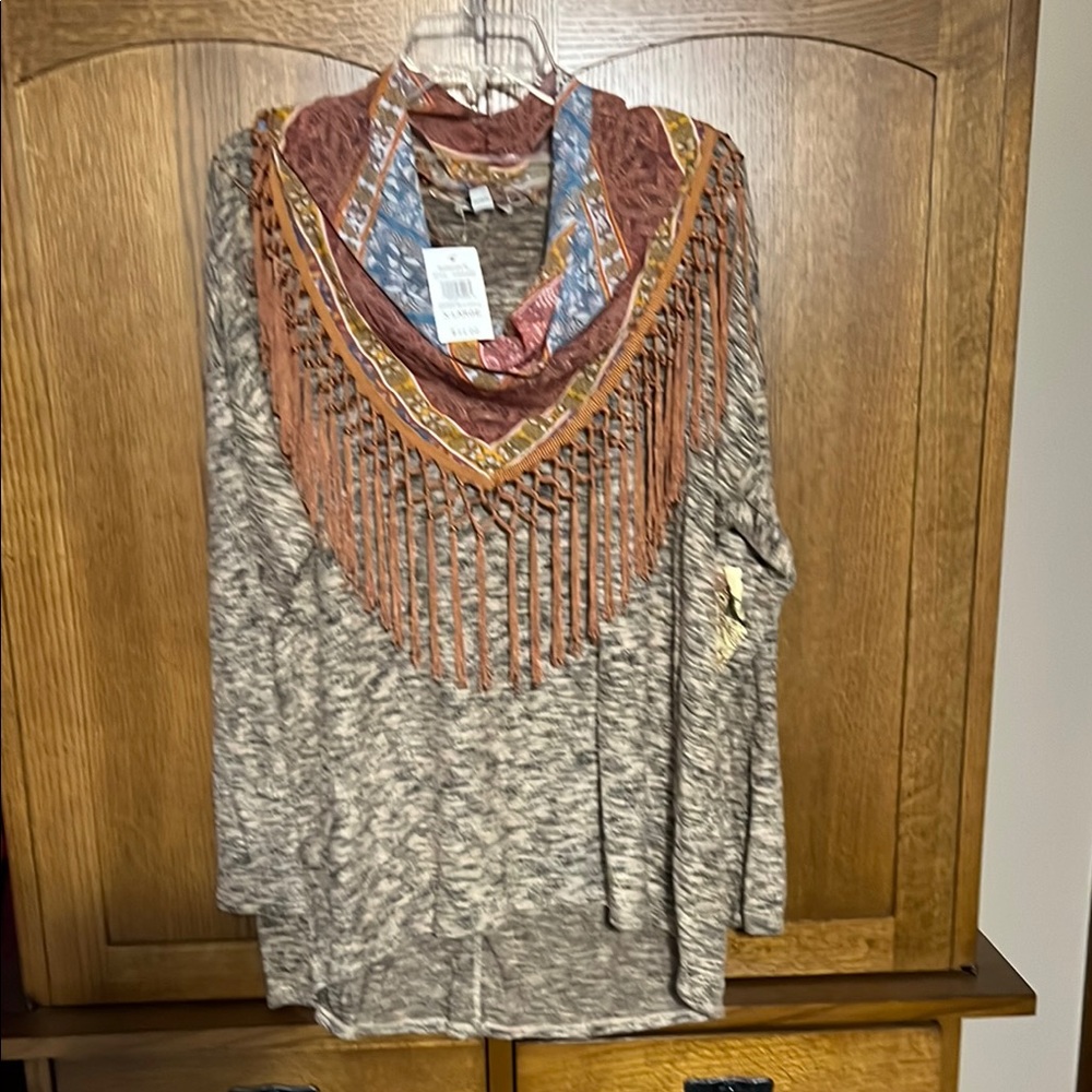 Gray Sweater with Fringe Detail